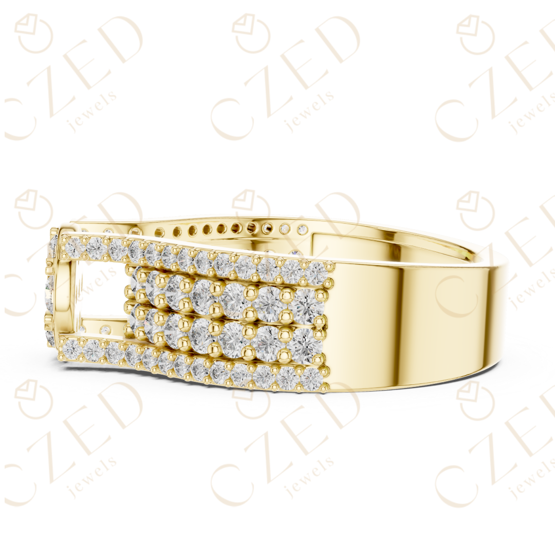 Round Brilliant Diamond Cluster Halo Band with Pavé Shoulders