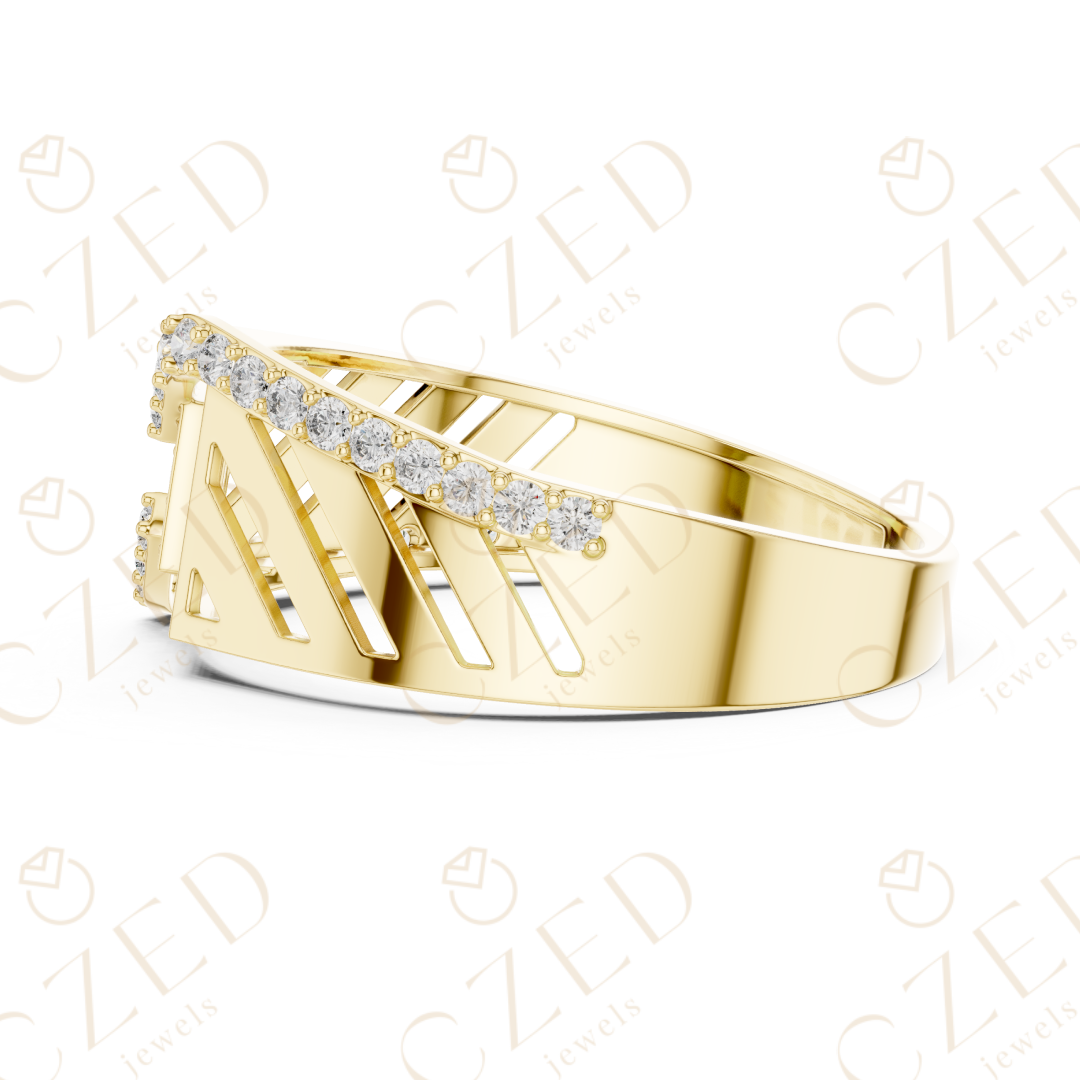 Round Cut Diamond Geometric Open Panel Band