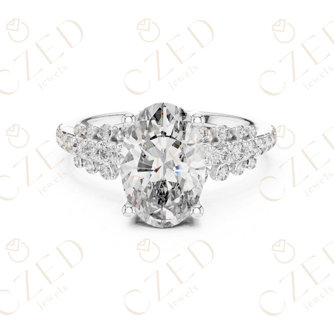 Oval Cut Diamond Engagement Ring with Pavé Side Stones