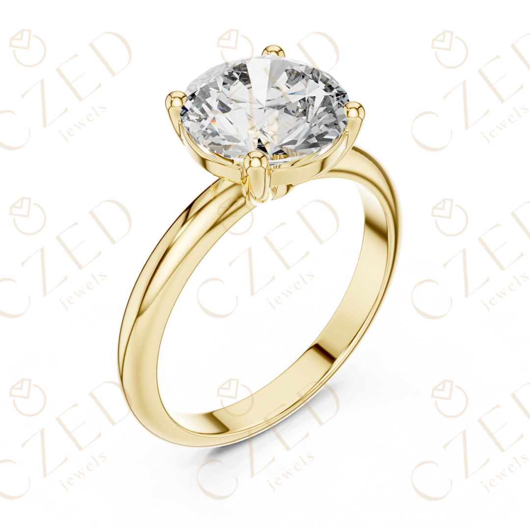 Round Cut Solitaire Diamond Ring with Timeless Classic Band