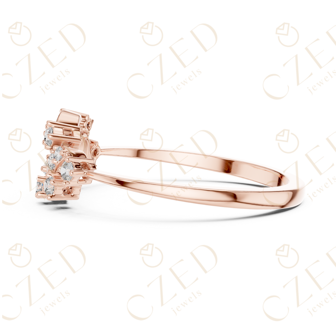 Round Cut Diamond Twist Floral Open Band Ring