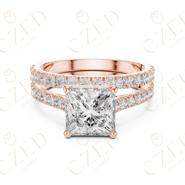 Princess Cut Diamond Split Shank Pave Engagement Ring