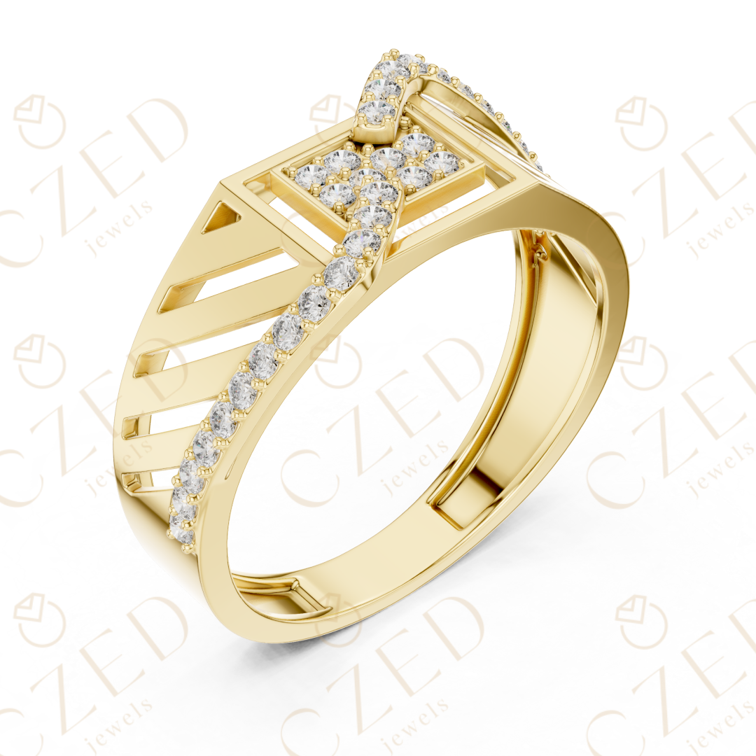 Round Cut Diamond Geometric Open Panel Band