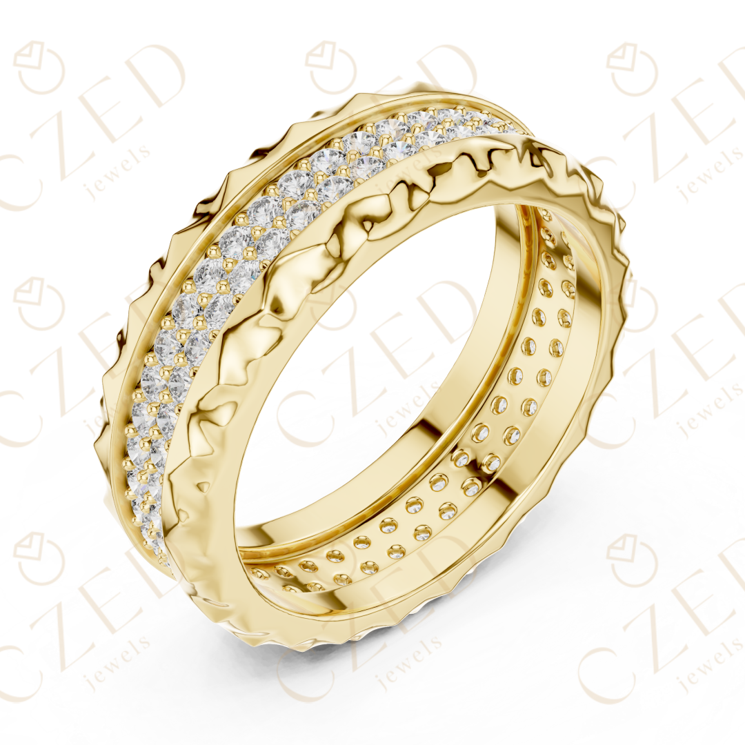 Round Brilliant Diamond Band with Textured Edge Design