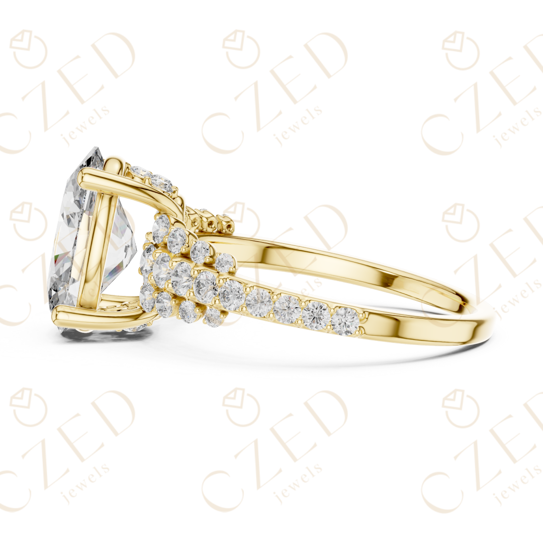 Oval Cut Diamond Engagement Ring with Pavé Side Stones