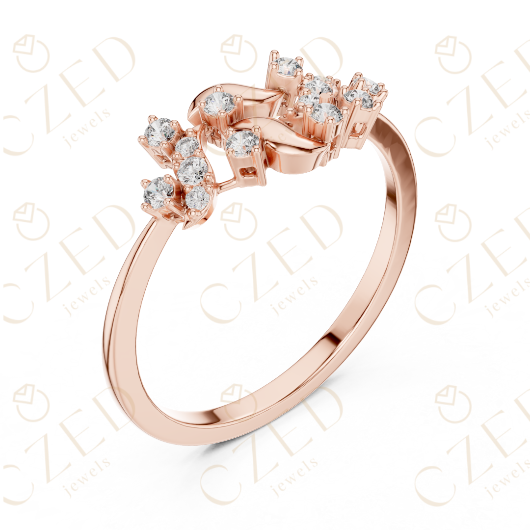 Round Cut Diamond Twist Floral Open Band Ring