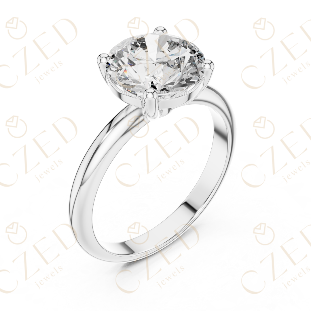 Round Cut Solitaire Diamond Ring with Timeless Classic Band