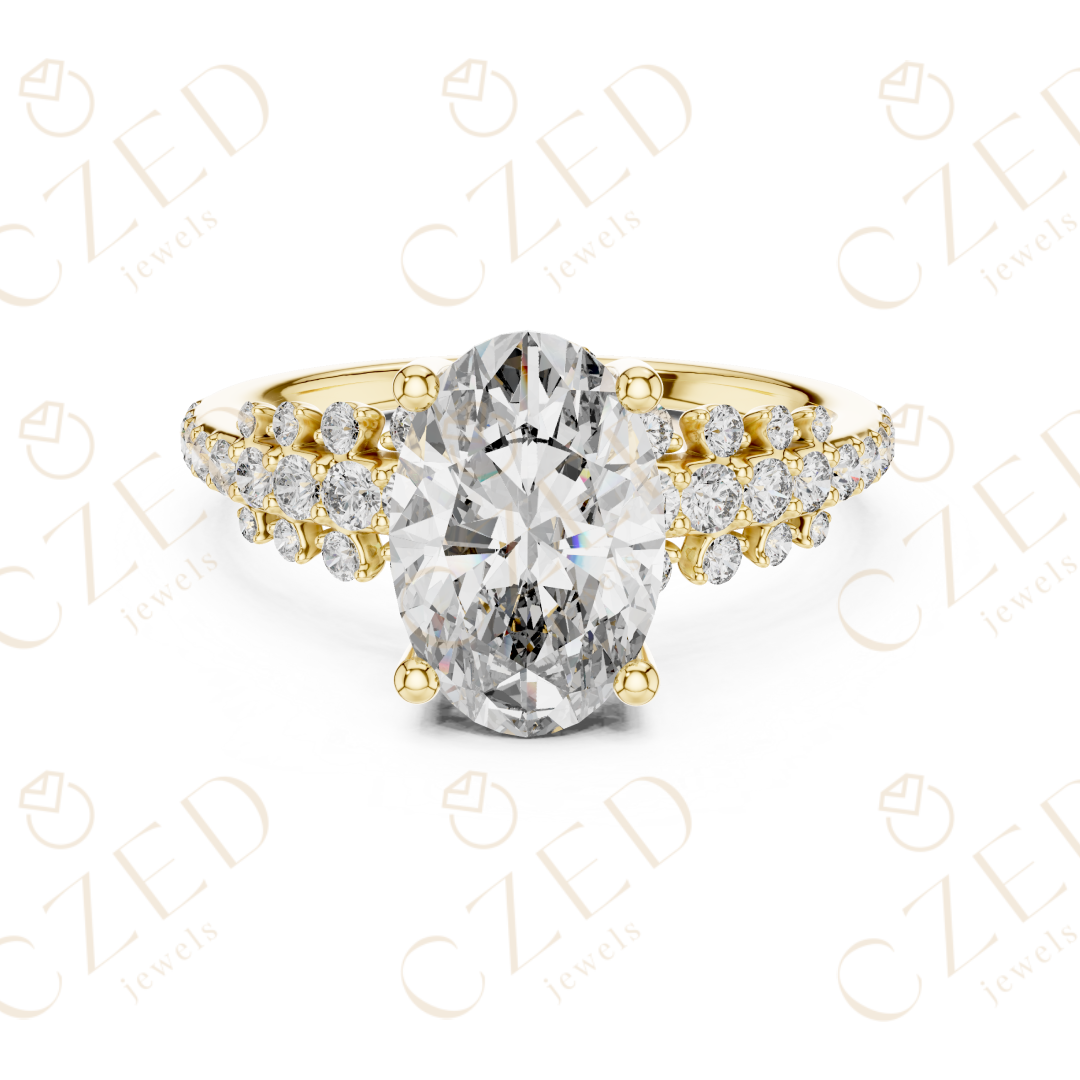 Oval Cut Diamond Engagement Ring with Pavé Side Stones