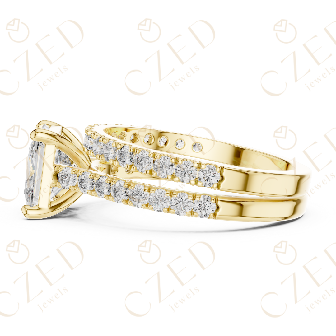 Princess Cut Diamond Split Shank Pave Engagement Ring