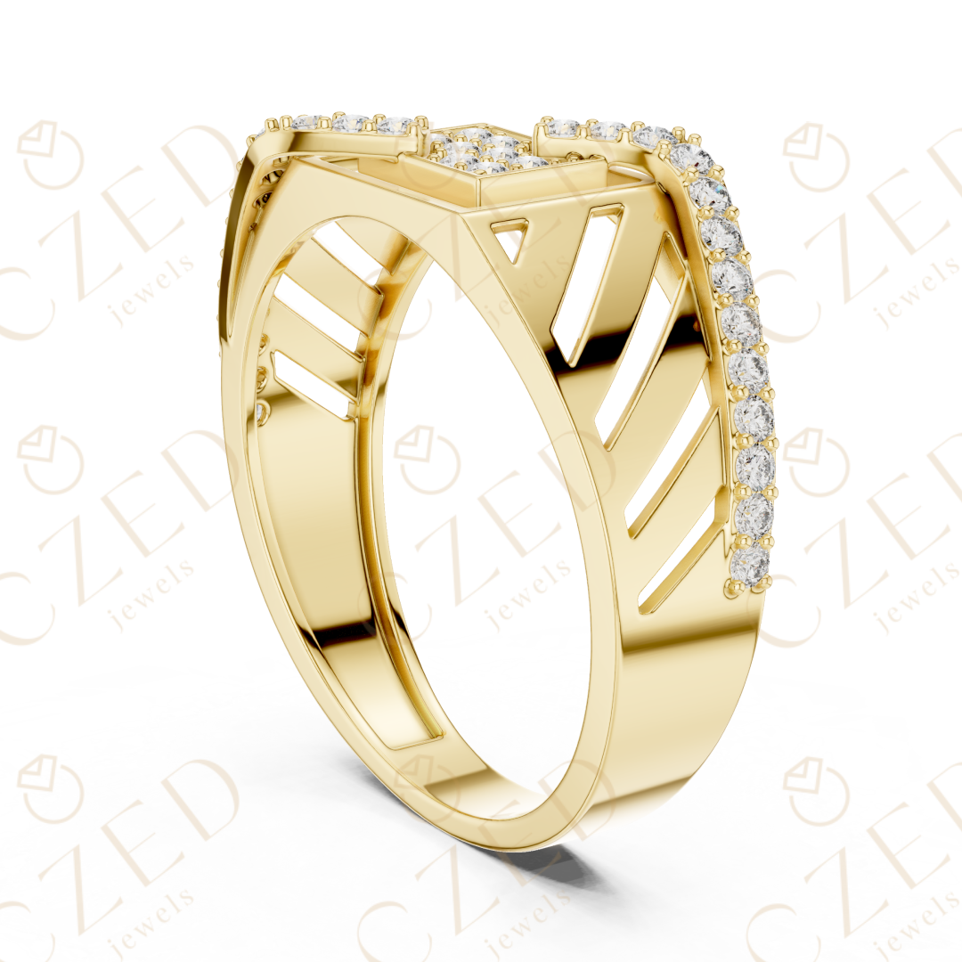 Round Cut Diamond Geometric Open Panel Band