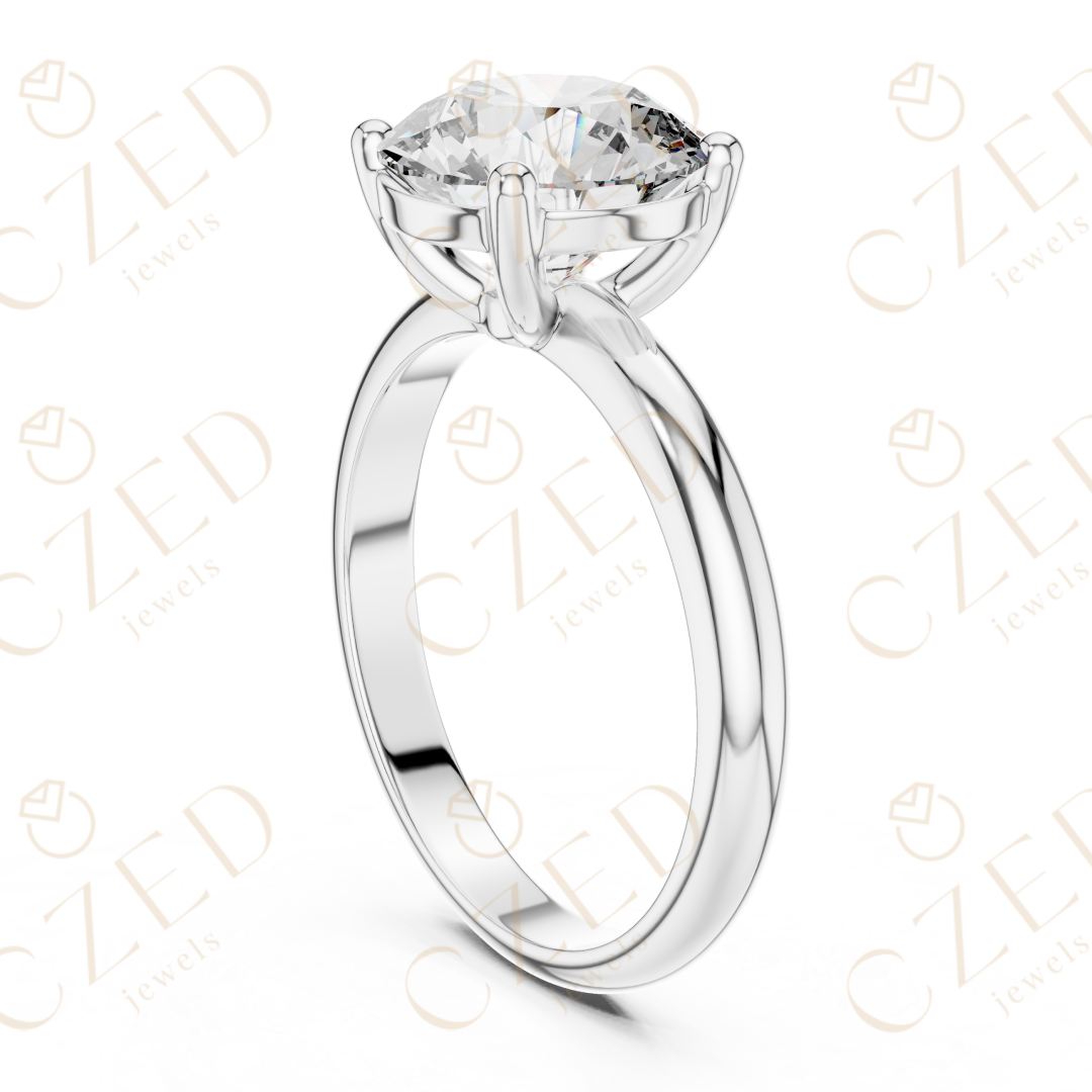 Round Cut Solitaire Diamond Ring with Timeless Classic Band
