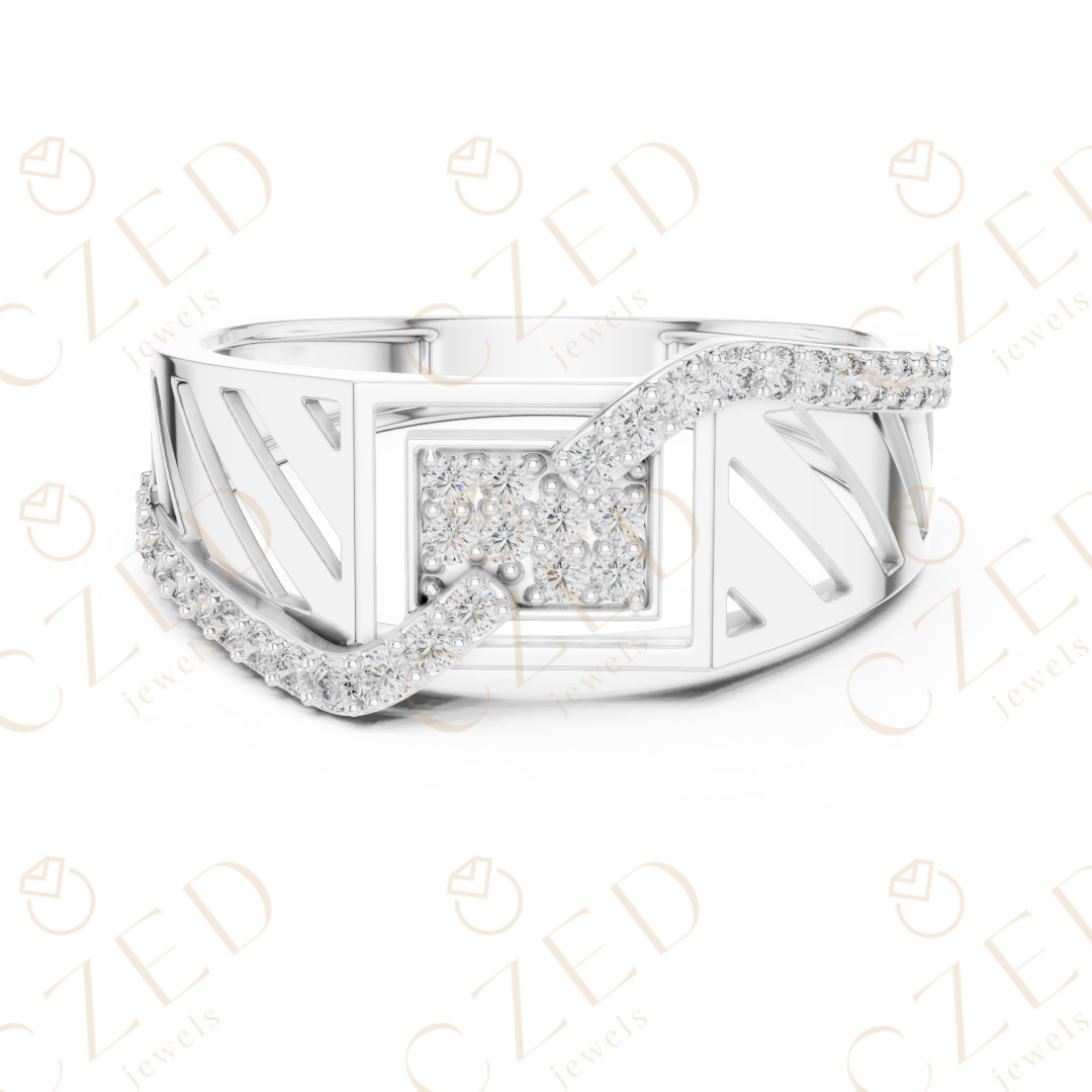 Round Cut Diamond Geometric Open Panel Band