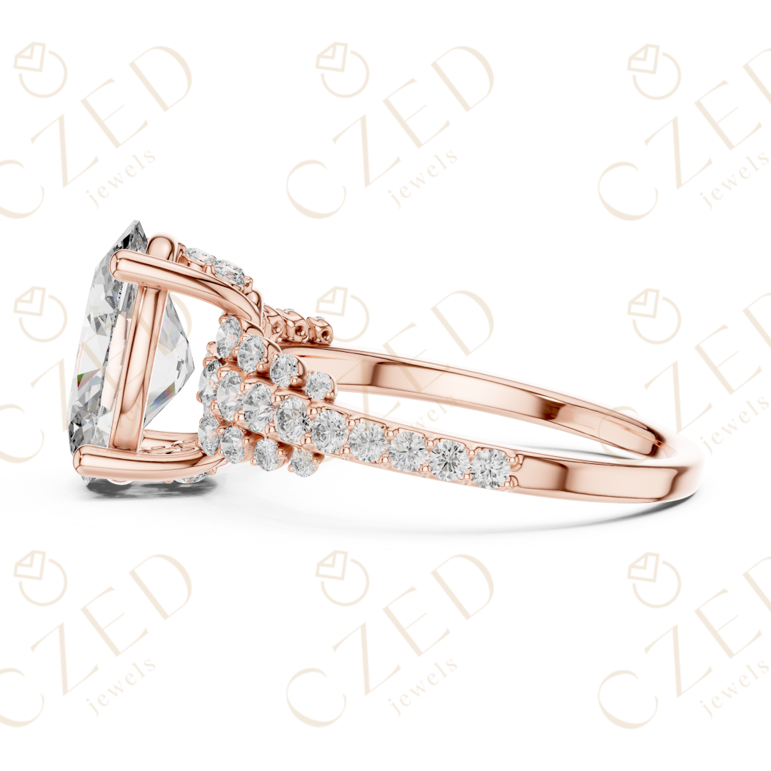 Oval Cut Diamond Engagement Ring with Pavé Side Stones