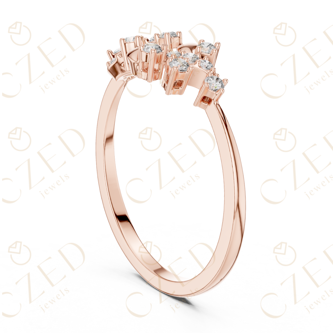 Round Cut Diamond Twist Floral Open Band Ring