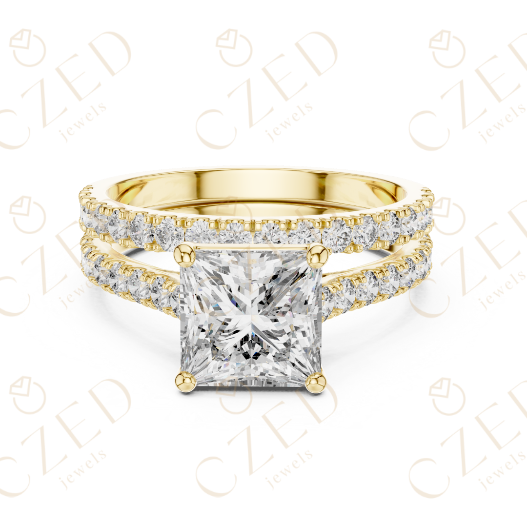 Princess Cut Diamond Split Shank Pave Engagement Ring