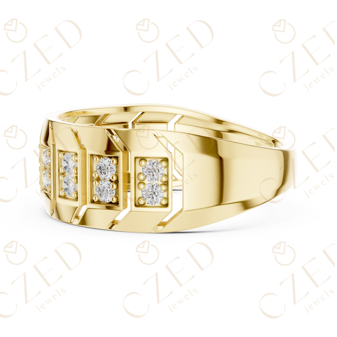 Round Brilliant Diamond Geometric Panel Band Ring