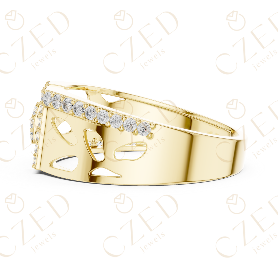 Round Cut Diamond Geometric Open Panel Band Ring