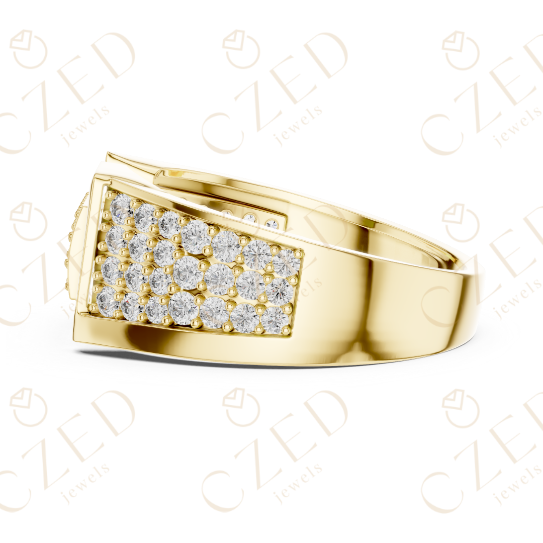 Round Cut Diamond Pavé Panel Men’s Band with Structured Frame