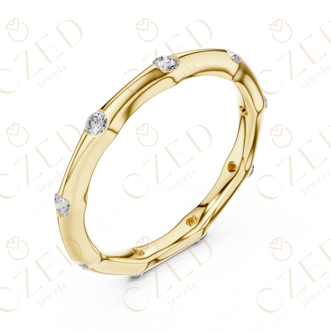 Round Brilliant Bezel-Set Diamond Station Band with Timeless Symmetry