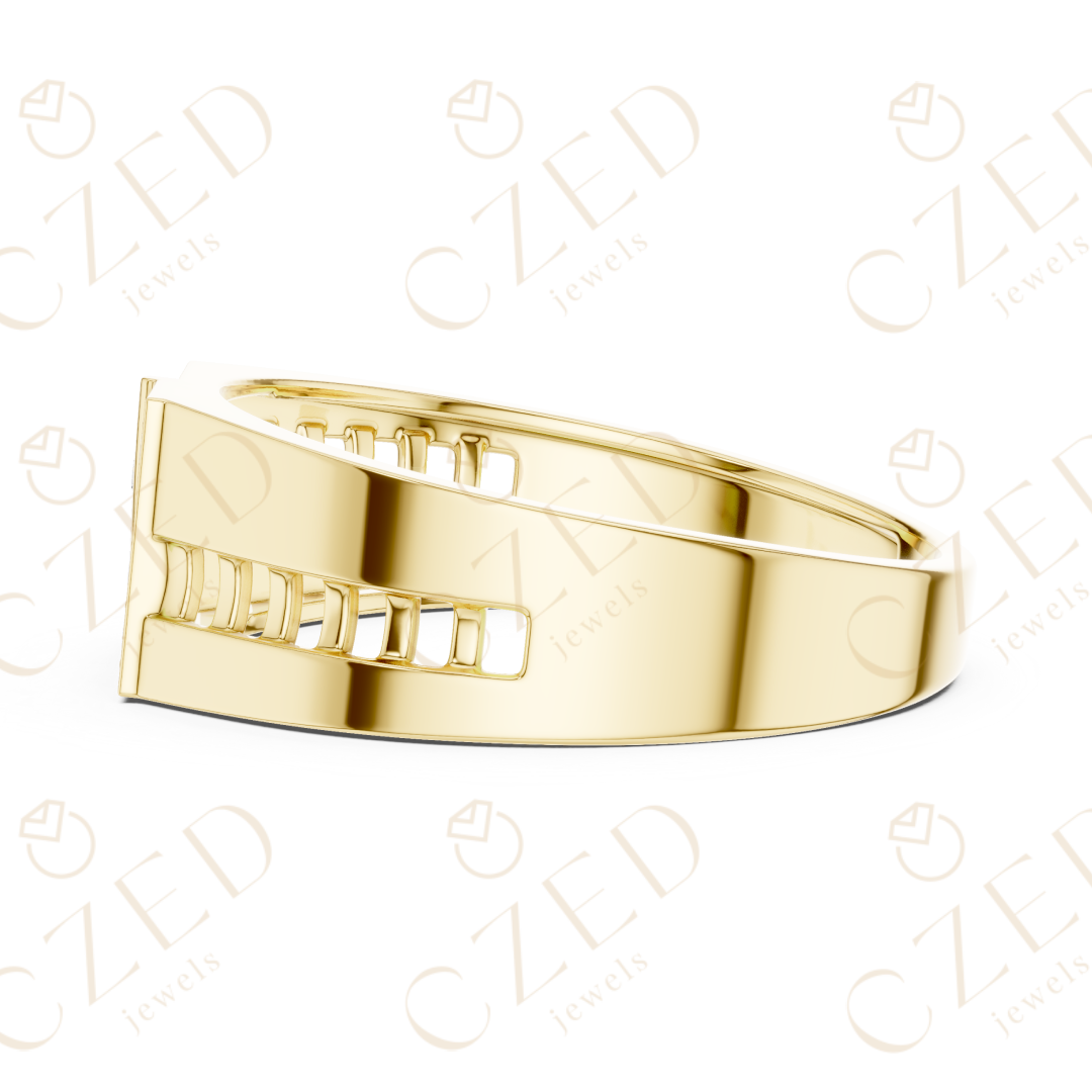 Round Brilliant Diamond Geometric Panel Pavé Band Ring