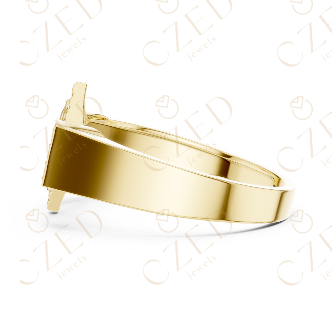 Geometric Diamond Cluster Band Ring with Pavé Panels