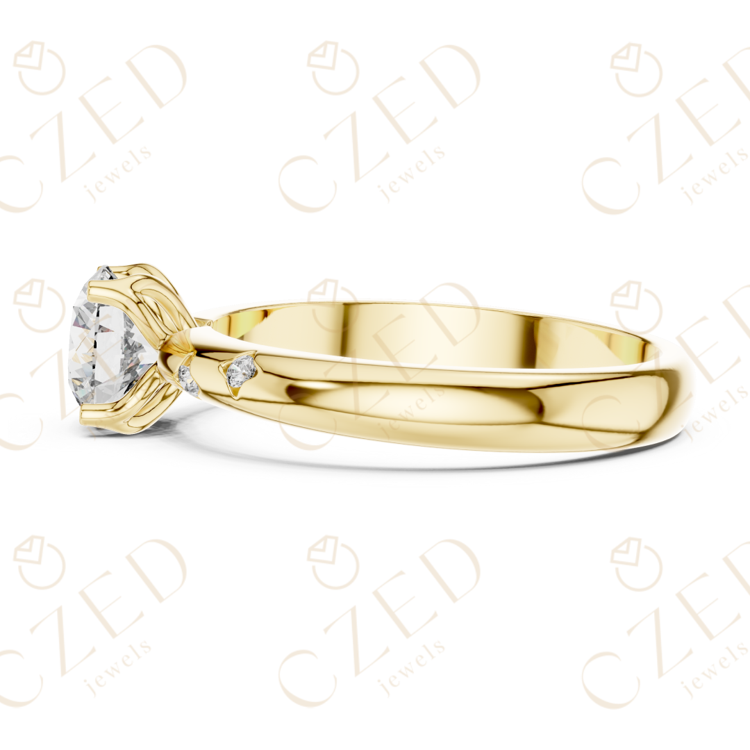 Round Brilliant Solitaire Diamond Ring with Bezel Accented Band