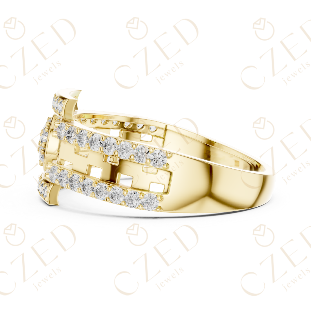 Round Brilliant Diamond Halo Panel Band Ring