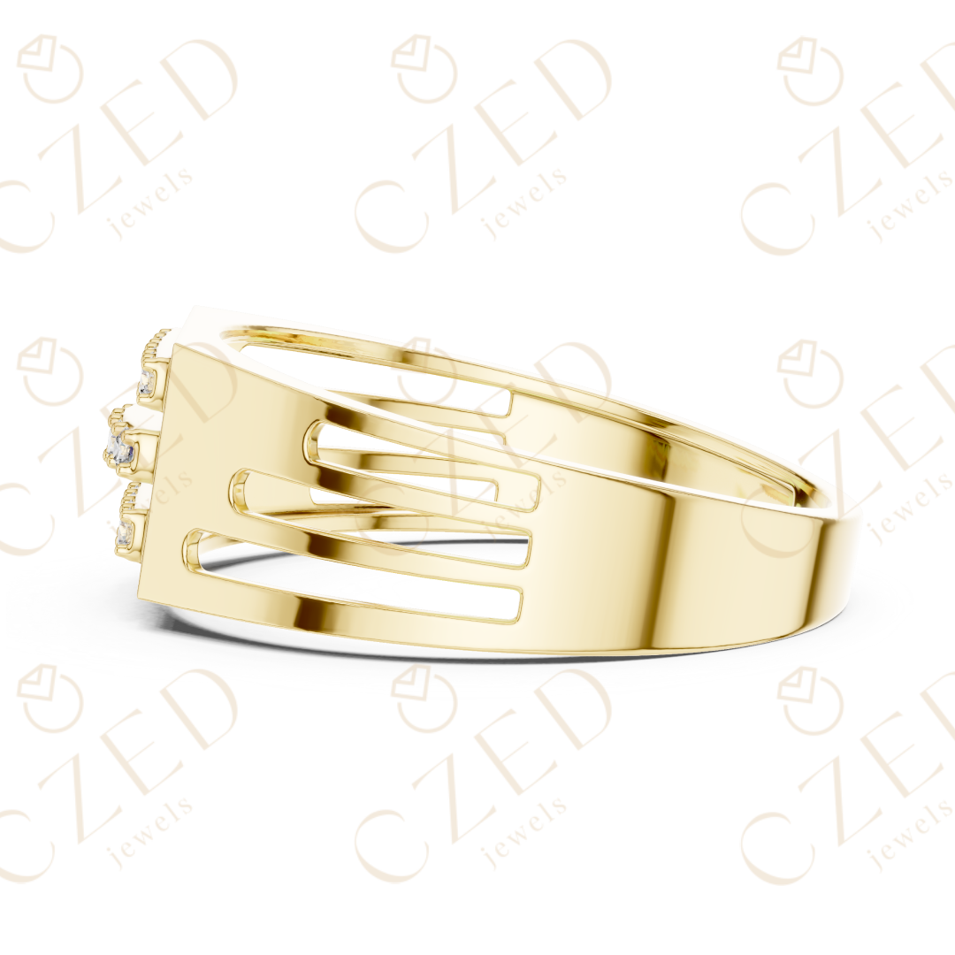 Round Cut Diamond Triple Row Panel Band Ring