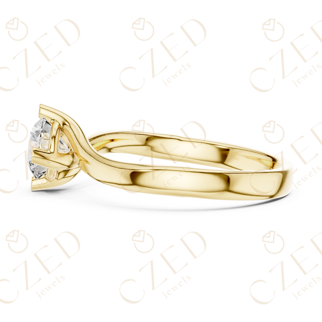 Round Brilliant Solitaire Diamond Ring with Sculpted Twist Band