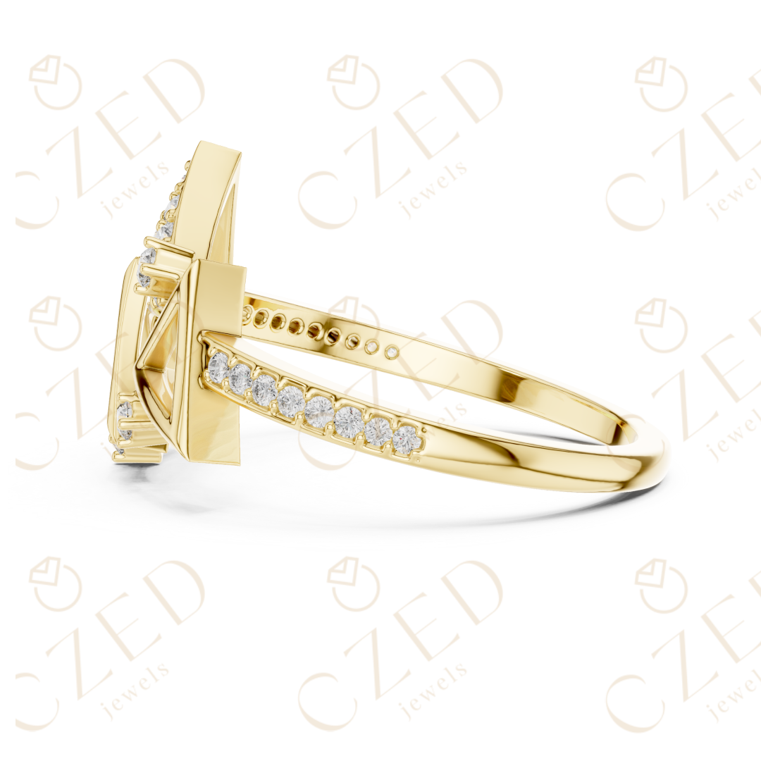 Geometric Triangle Cluster Diamond Ring with Pavé Accents