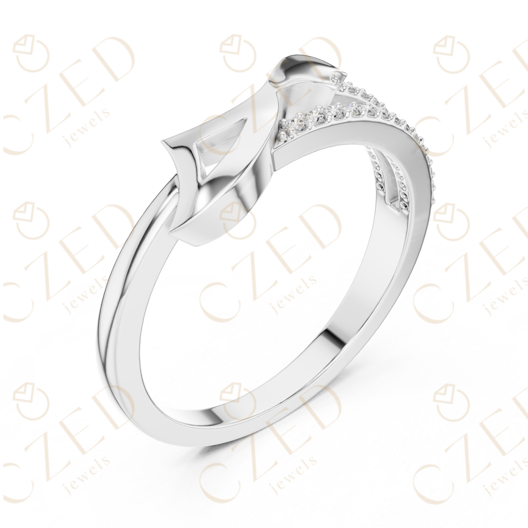 Round Cut Diamond Twisted Pavé Band Ring with Sculpted Crossover Design