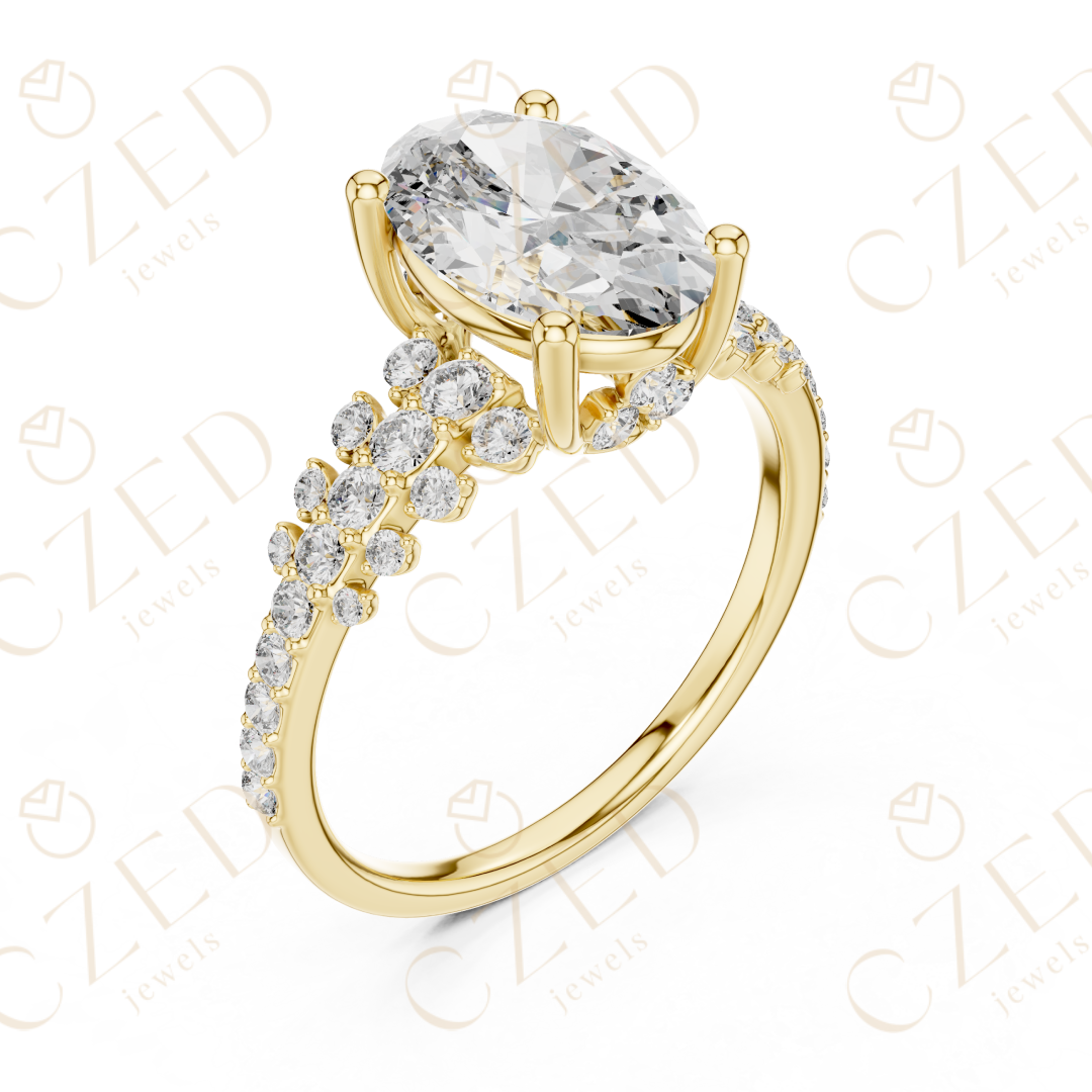Oval Cut Diamond Engagement Ring with Pavé Side Stones