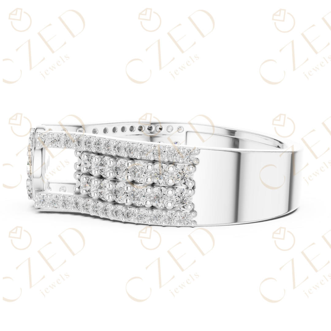 Round Brilliant Diamond Cluster Halo Band with Pavé Shoulders