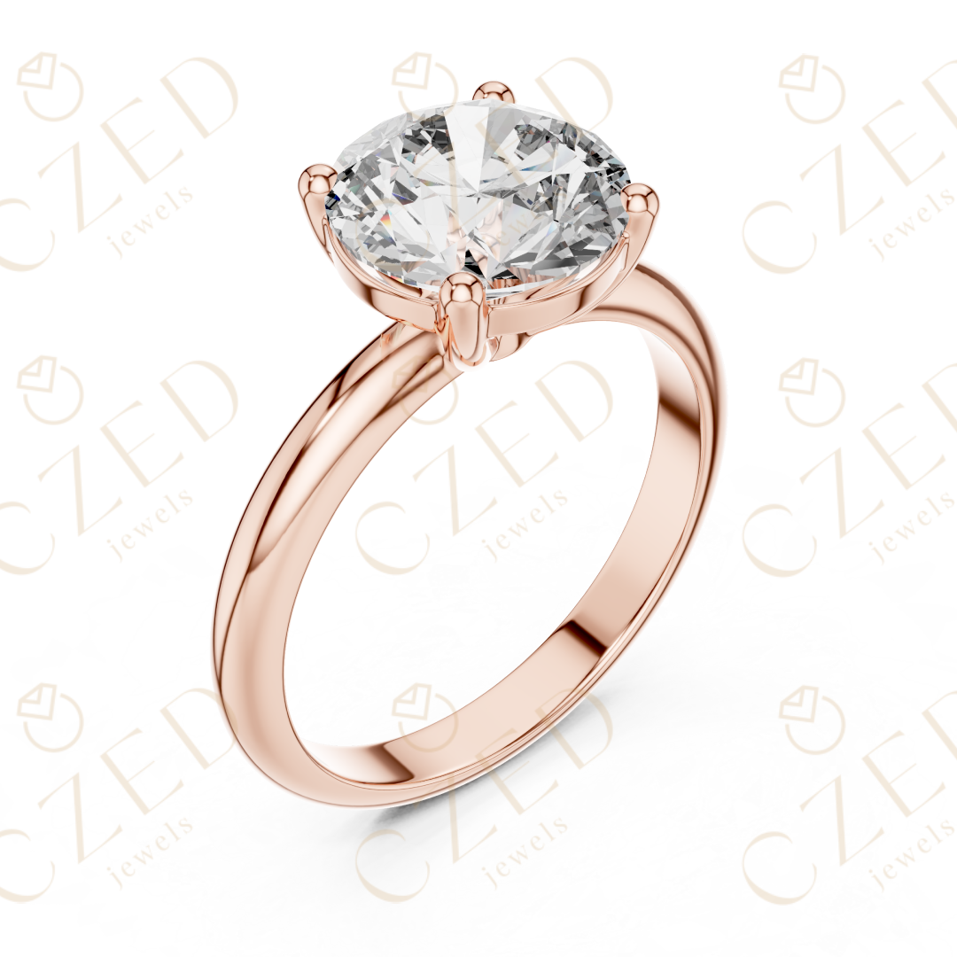 Round Cut Solitaire Diamond Ring with Timeless Classic Band