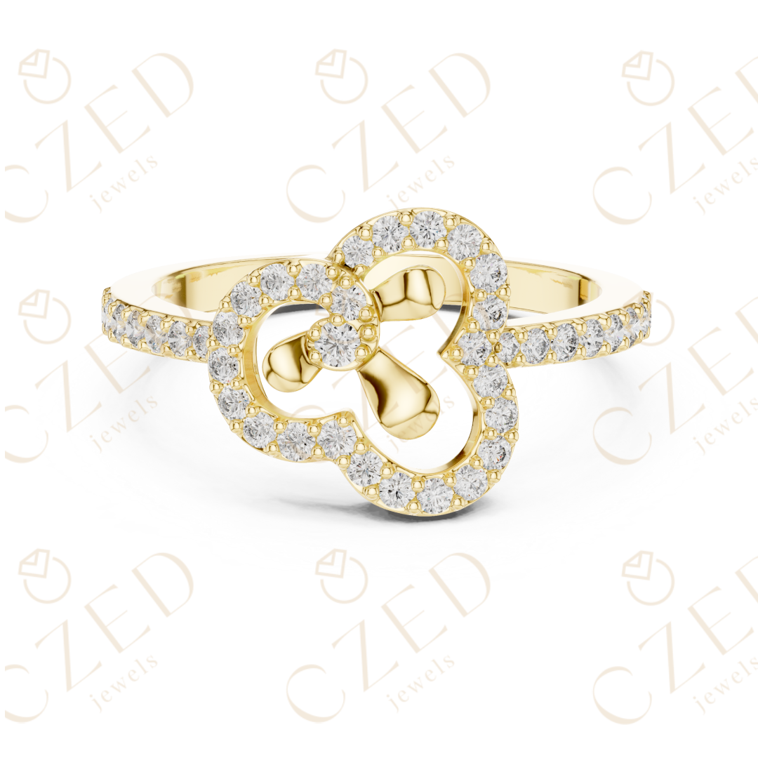 Round Cut Diamond Claddagh Heart Halo Ring with Pavé Accents