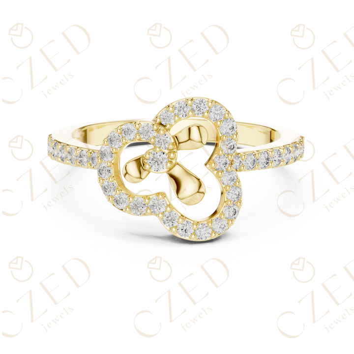 Round Cut Diamond Claddagh Heart Halo Ring with Pavé Accents