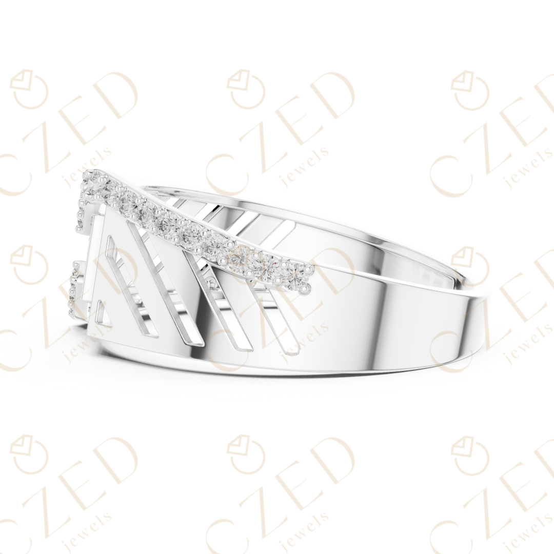 Round Cut Diamond Geometric Open Panel Band