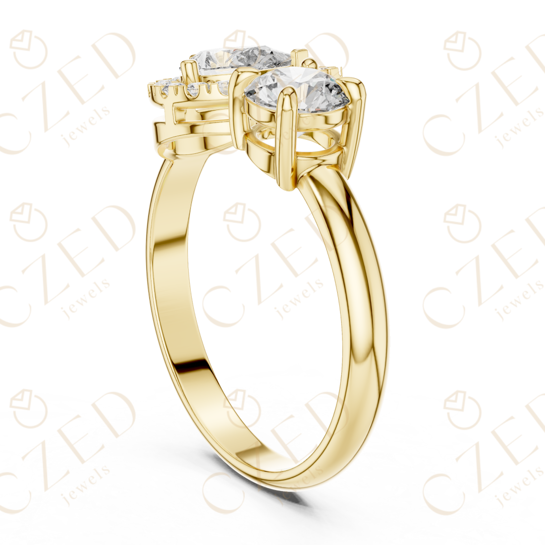 Pear and Round Cut Diamond Halo Two Stone Ring