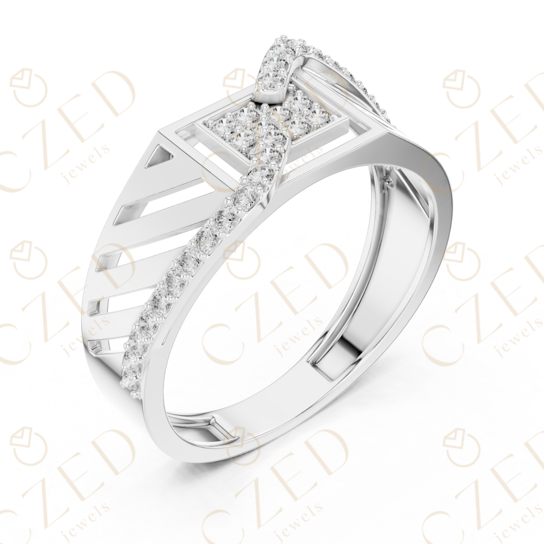 Round Cut Diamond Geometric Open Panel Band