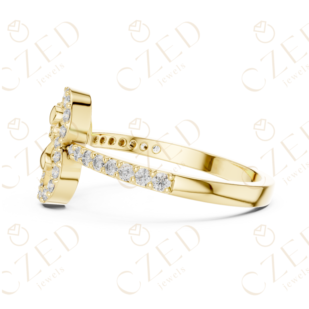 Round Cut Diamond Claddagh Heart Halo Ring with Pavé Accents