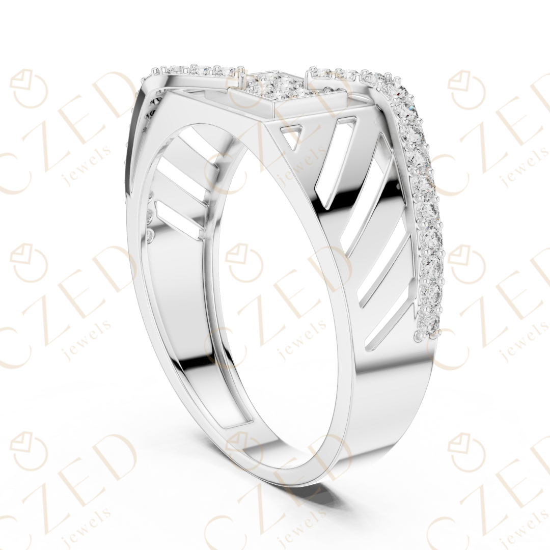 Round Cut Diamond Geometric Open Panel Band