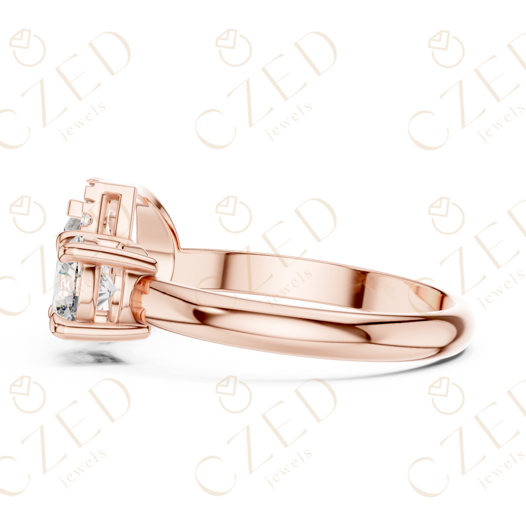 Pear and Round Cut Diamond Halo Two Stone Ring