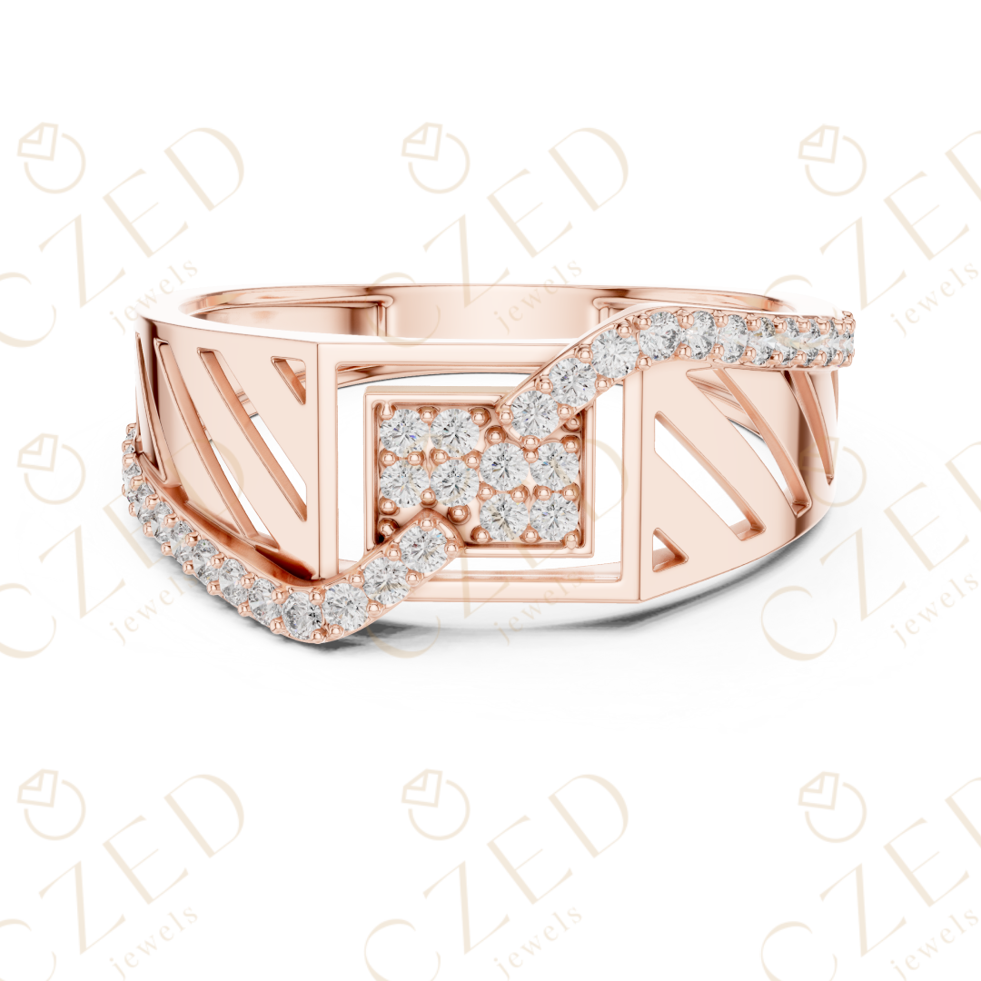 Round Cut Diamond Geometric Open Panel Band