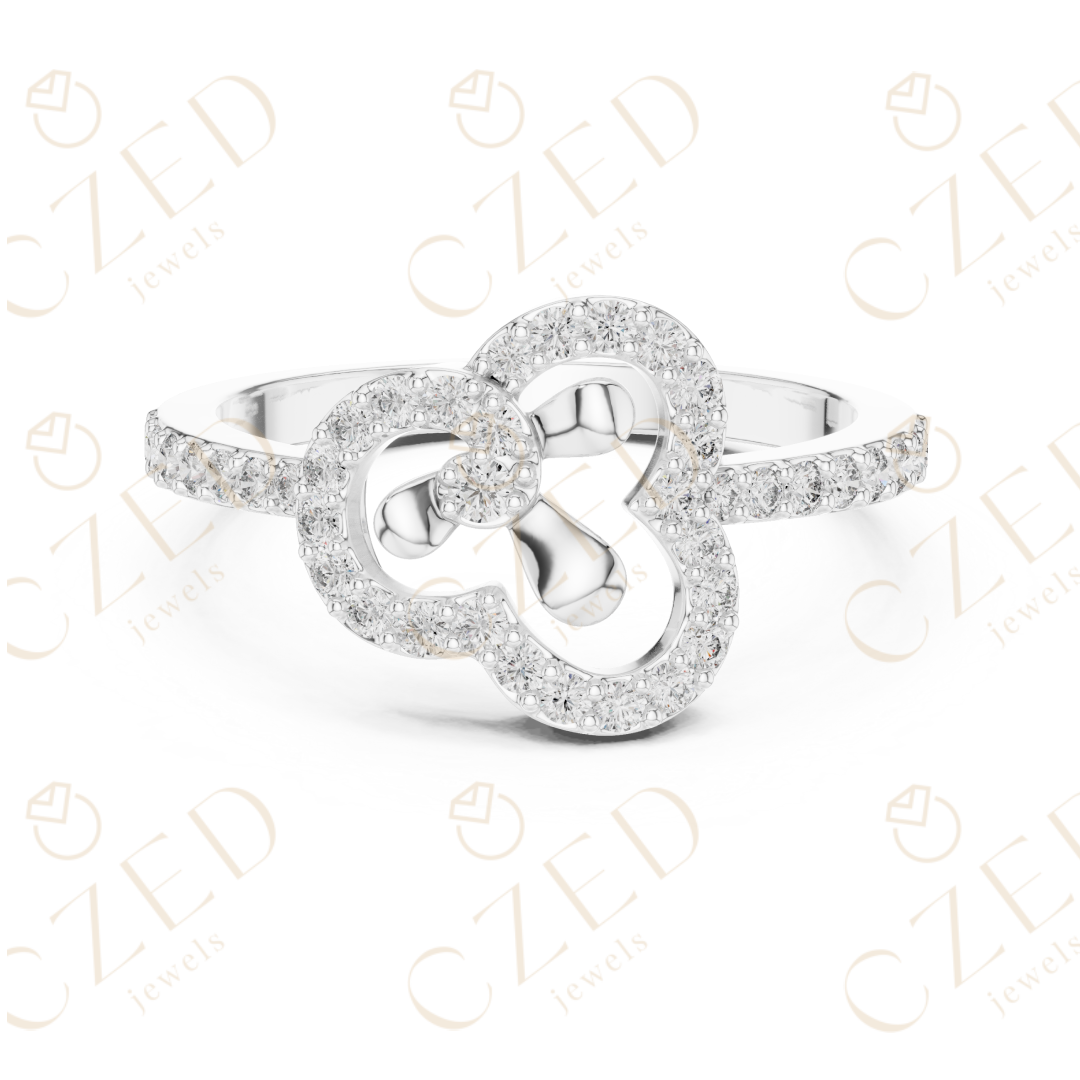 Round Cut Diamond Claddagh Heart Halo Ring with Pavé Accents