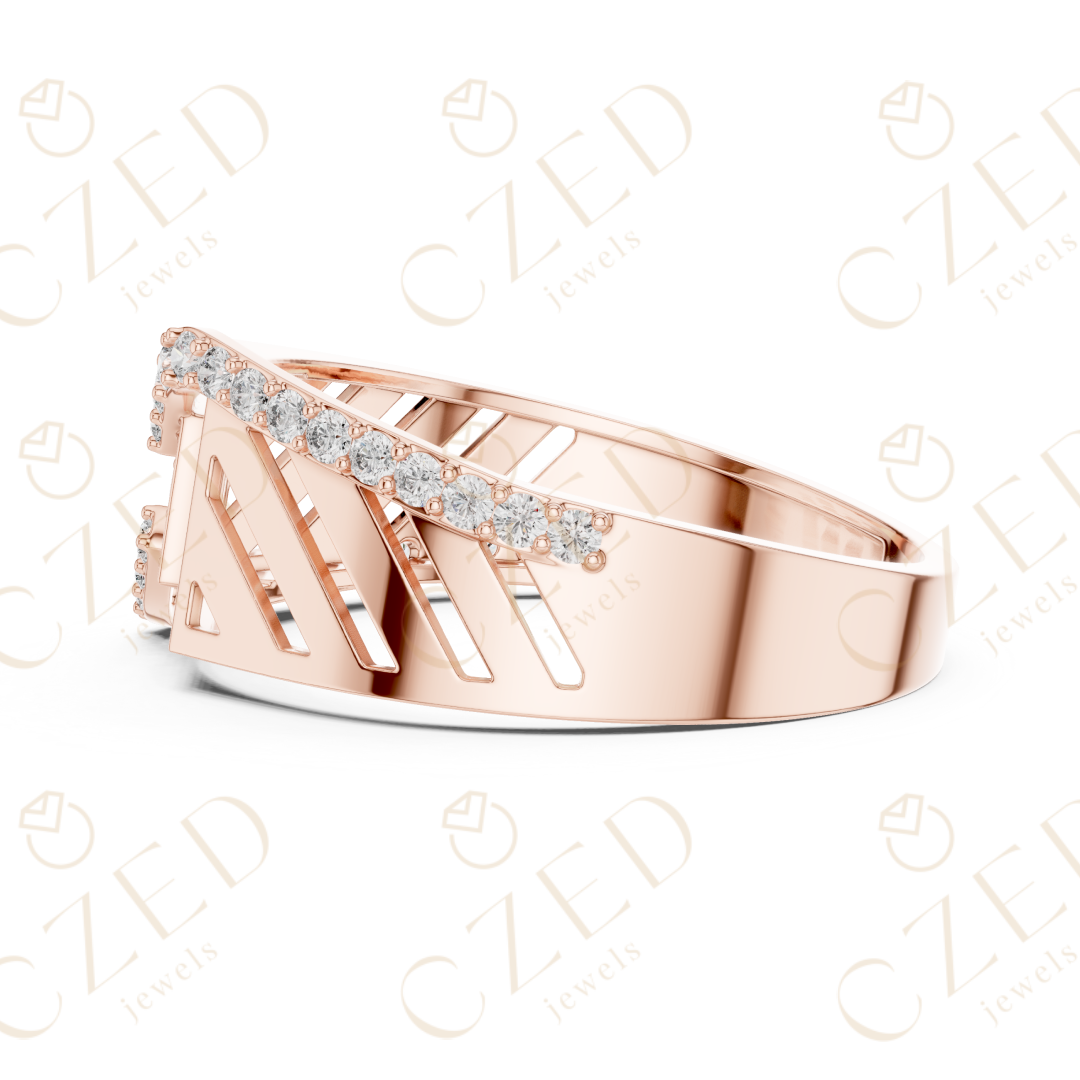 Round Cut Diamond Geometric Open Panel Band