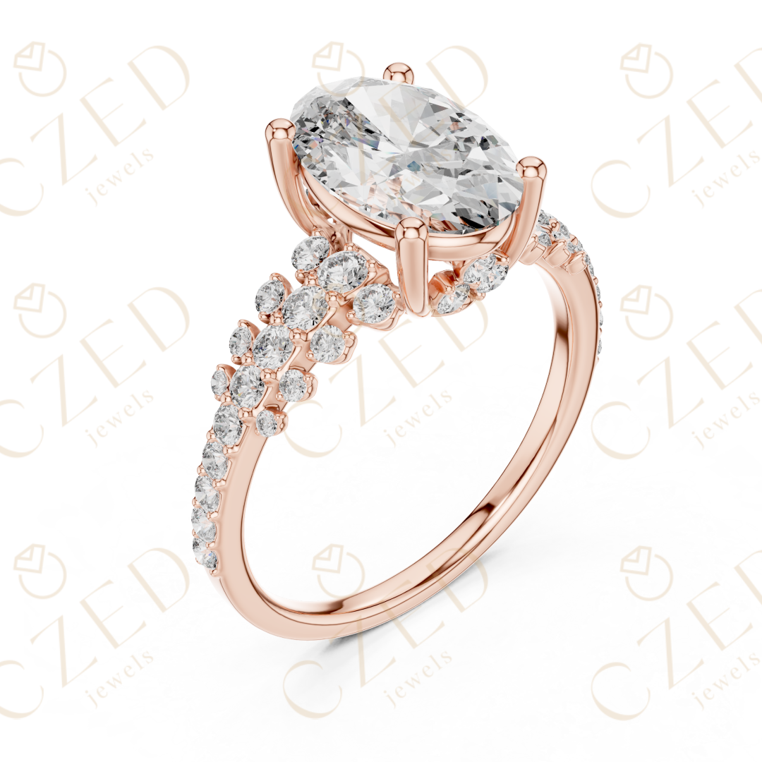 Oval Cut Diamond Engagement Ring with Pavé Side Stones