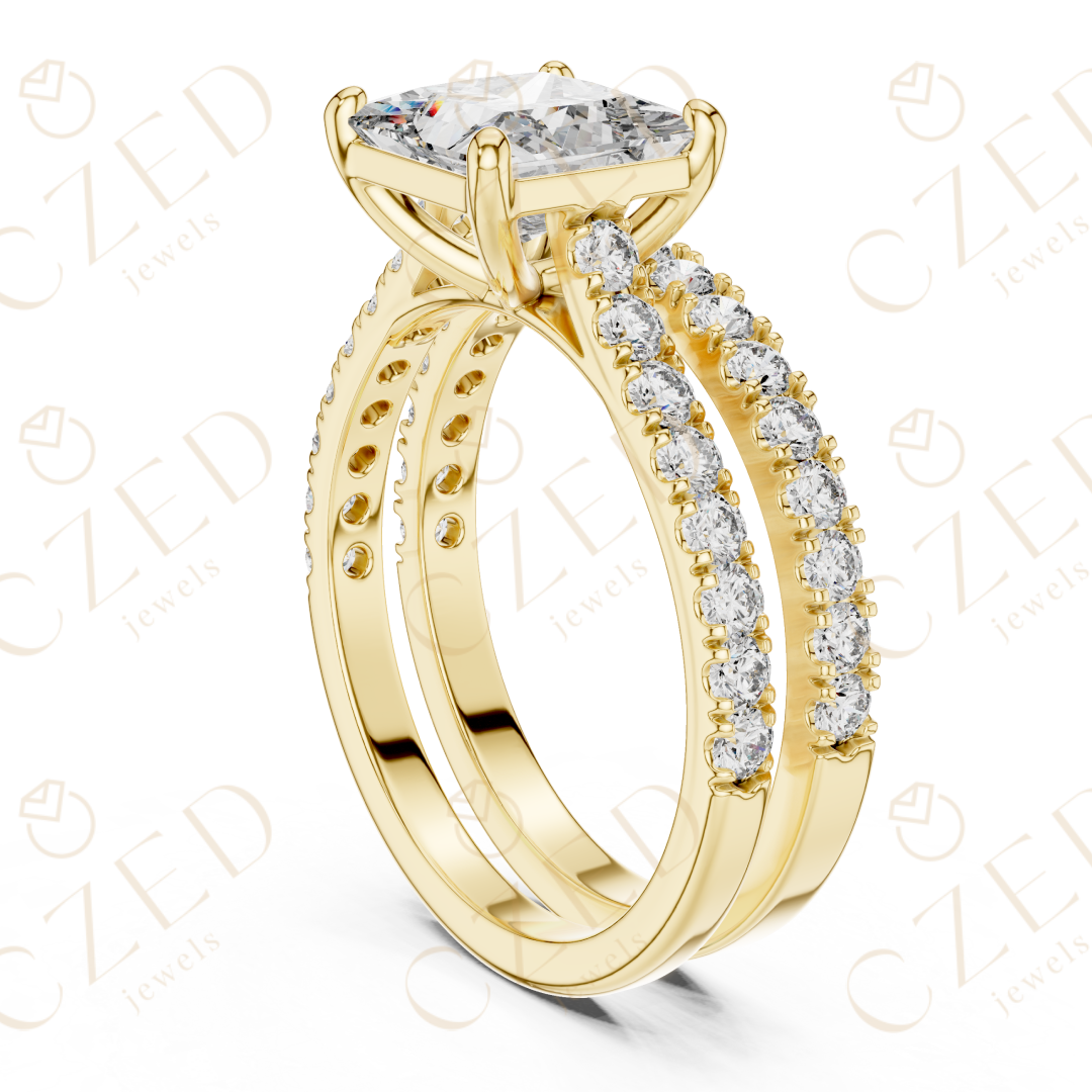 Princess Cut Diamond Split Shank Pave Engagement Ring