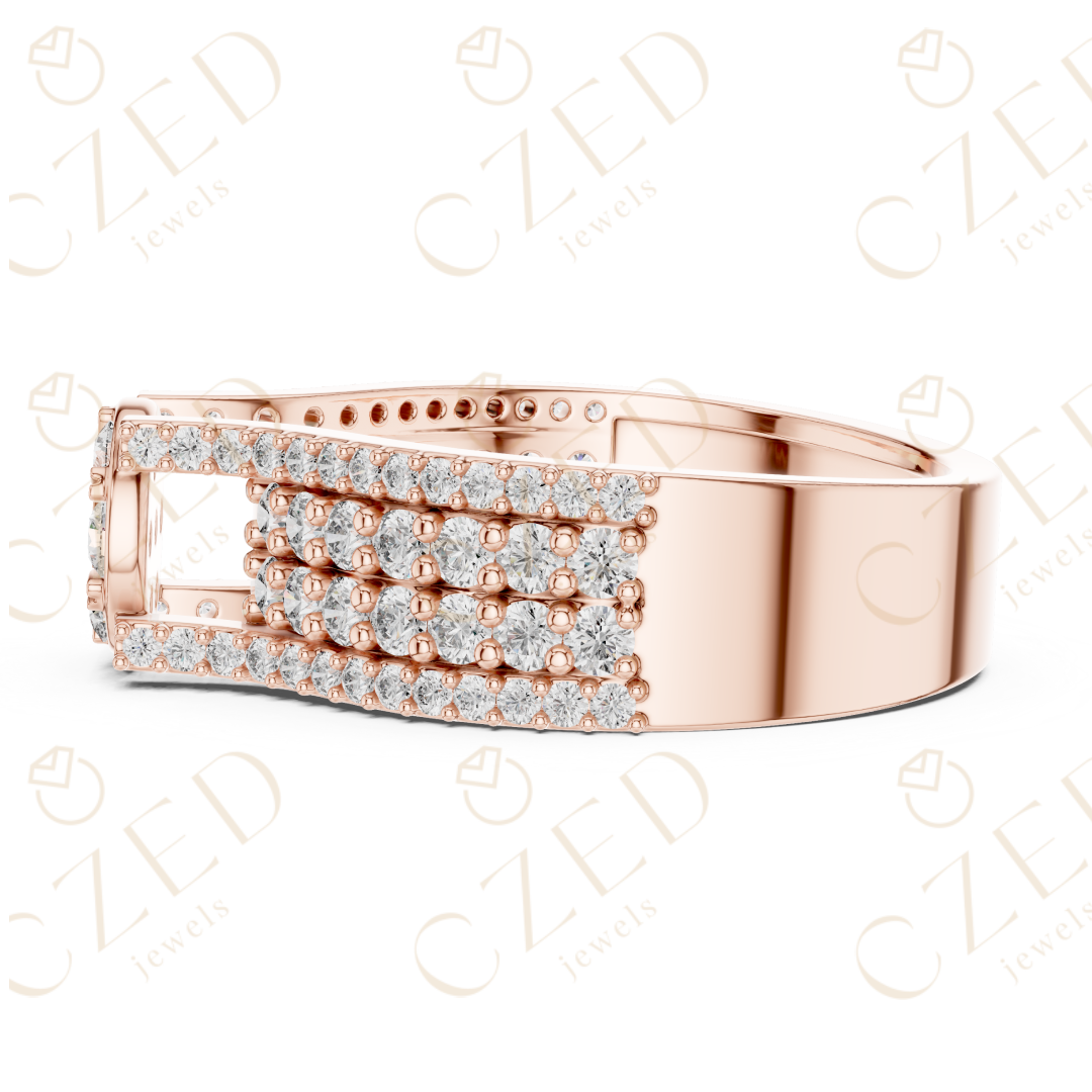 Round Brilliant Diamond Cluster Halo Band with Pavé Shoulders