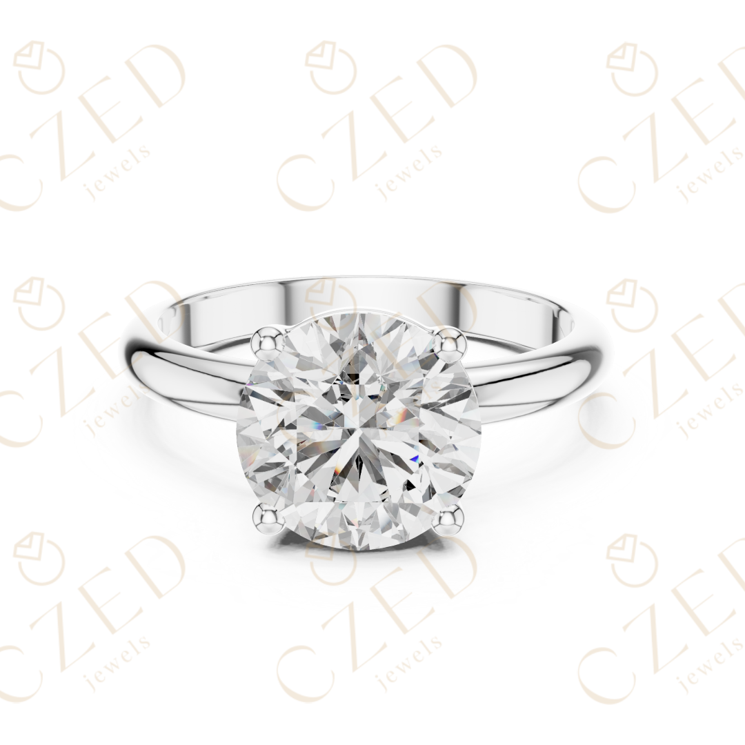 Round Cut Solitaire Diamond Ring with Timeless Classic Band