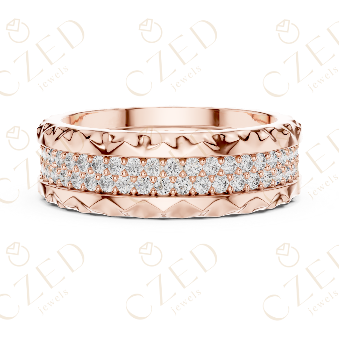 Round Brilliant Diamond Band with Textured Edge Design